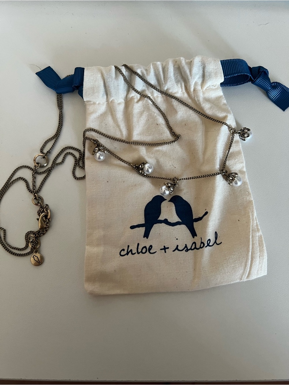 chloe + isabel Silver Necklace with Faux Pearl Drops